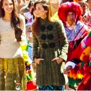 Plenty by Tracy Reese Green Multi-Colored Cheongsam Wool Blend Coat-Size 6